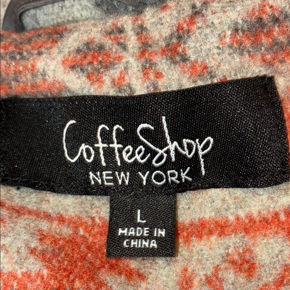COFFEE SHOP NEW YORK Women's Gray Coat with Orange Aztec Pattern. L - Picture 10 of 14
